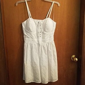 White faux lace up dress